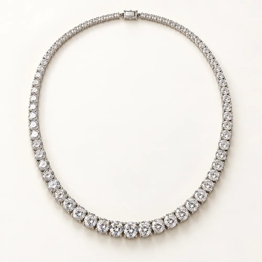 Graduated Round Moissanite Tennis Necklace