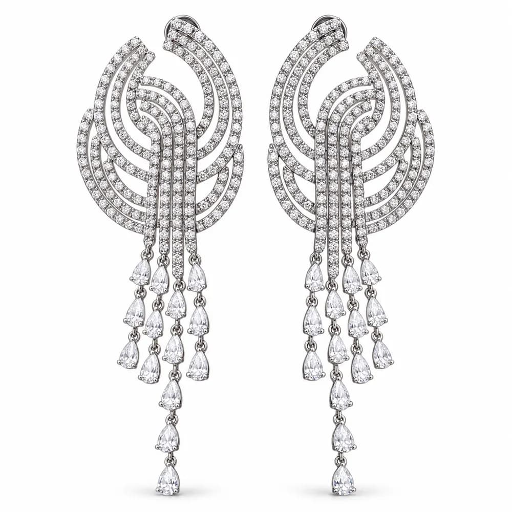Grand Feather Cascade Moissanite Earrings