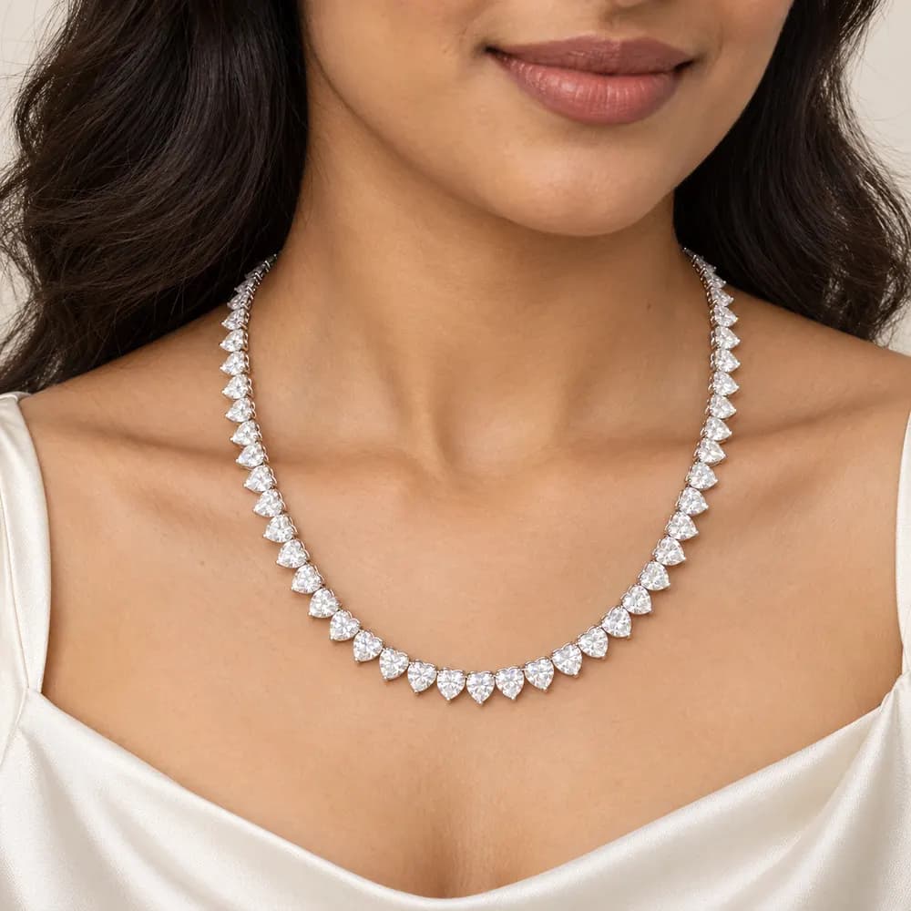 Heart-Cut Moissanite Tennis Necklace — second view
