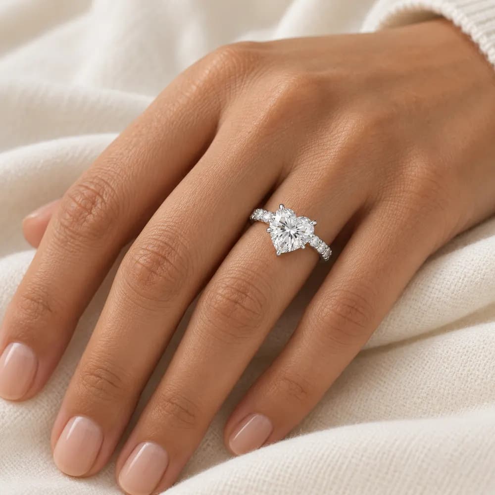 Heart Solitaire Round-Stone Moissanite Band Ring — second view