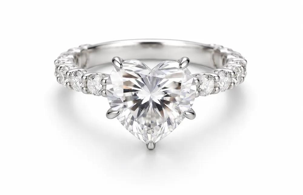 Heart Solitaire Round-Stone Moissanite Band Ring
