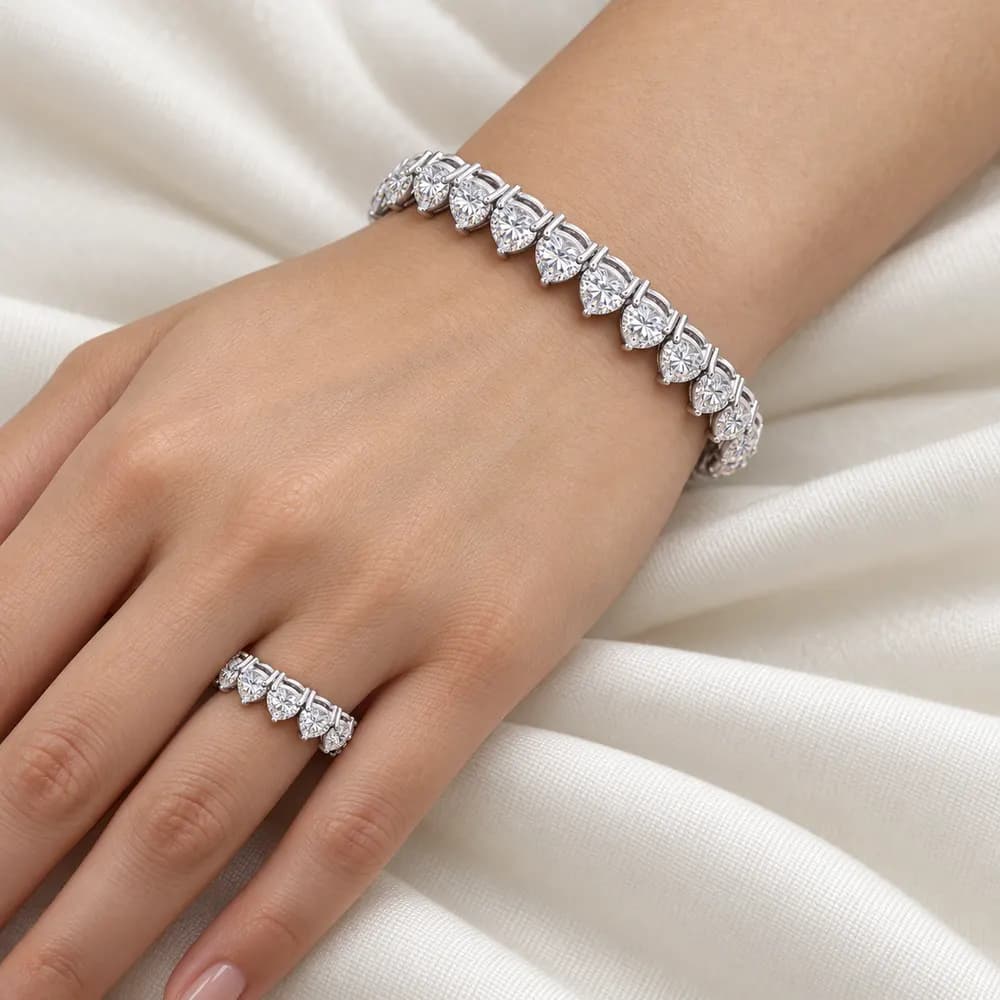 Heart Stone Moissanite Bracelet and Ring Set — second view
