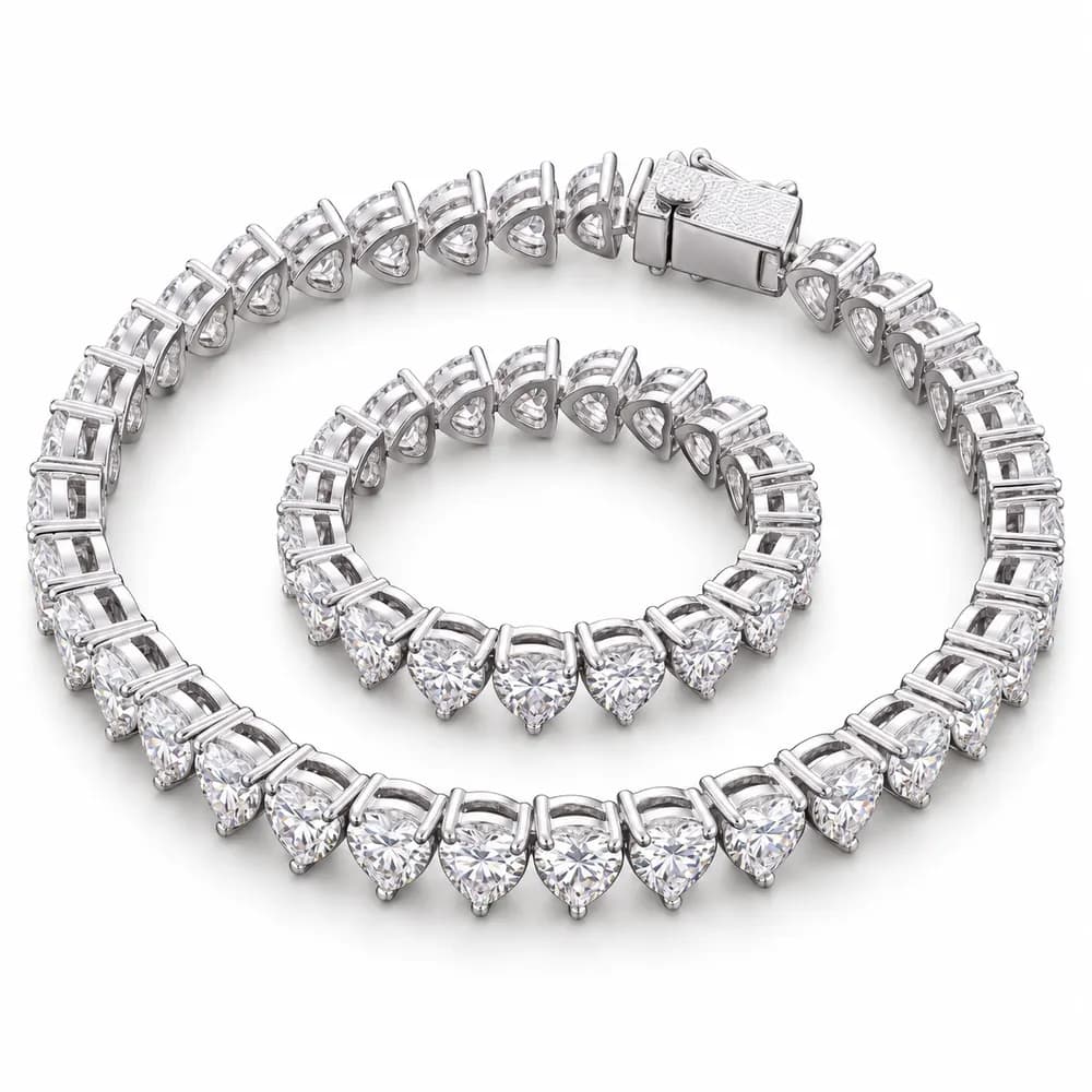 Heart Stone Moissanite Bracelet and Ring Set