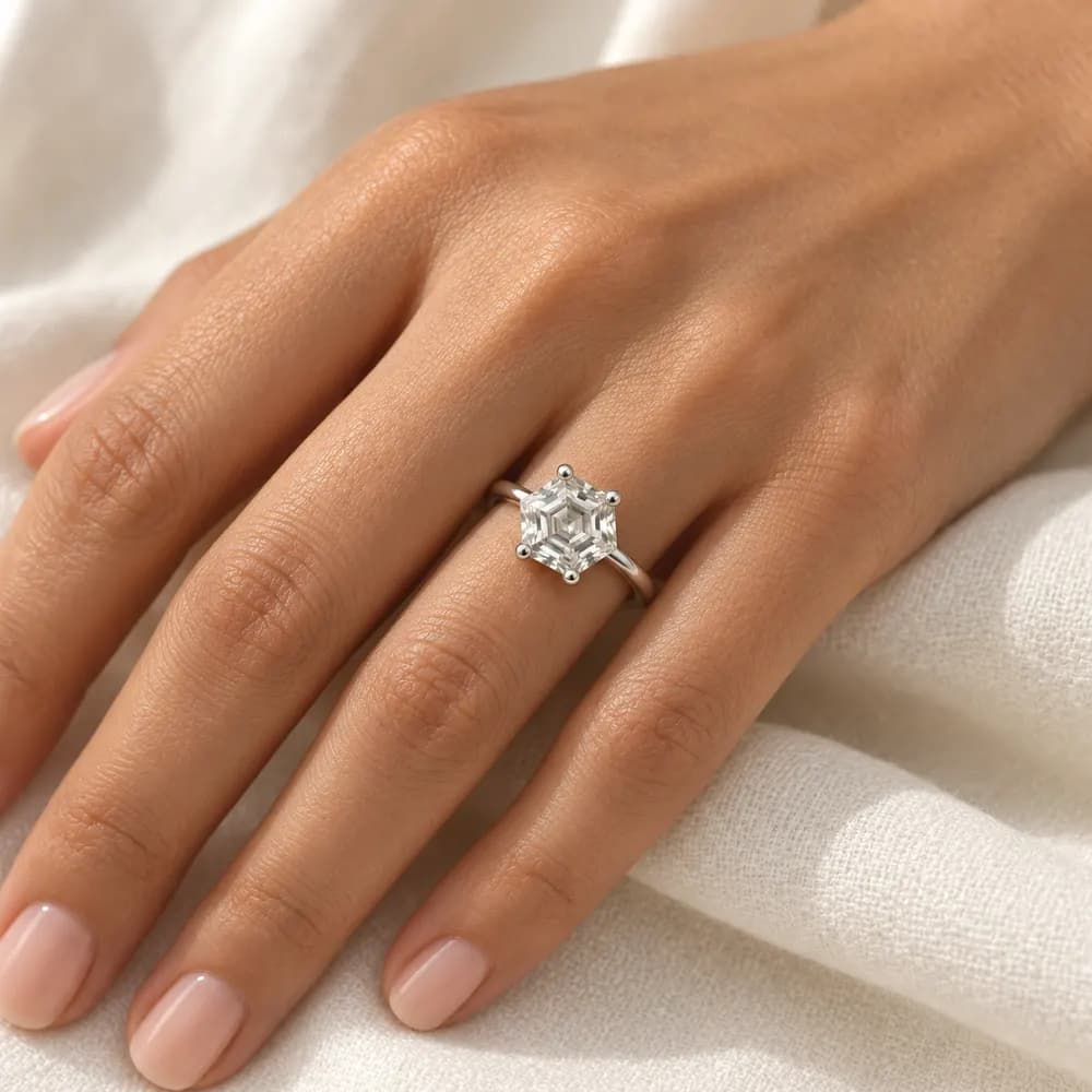 Hexagonal Step-Cut Solitaire Moissanite Ring — second view