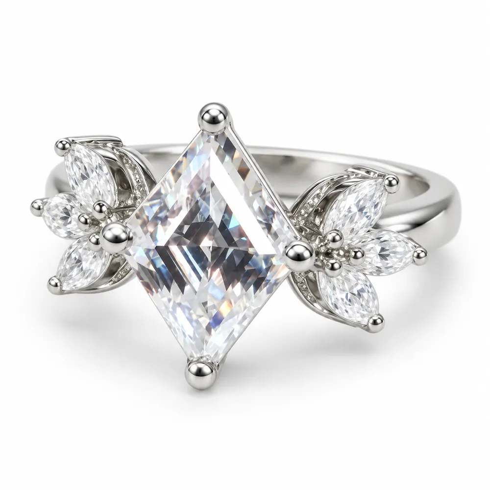 Kite Centre Leaf Cluster Moissanite Ring