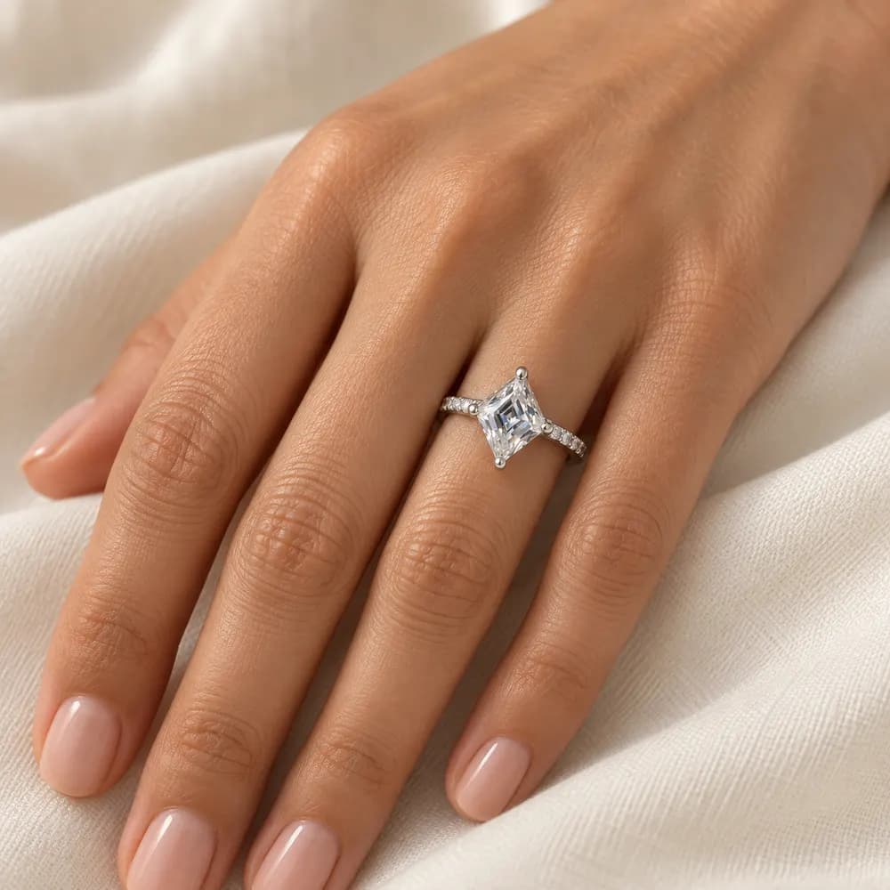 Kite Solitaire Pavé Moissanite Band Ring — second view