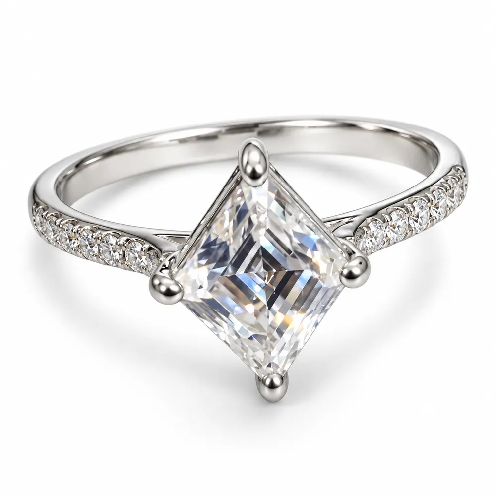Kite Solitaire Pavé Moissanite Band Ring
