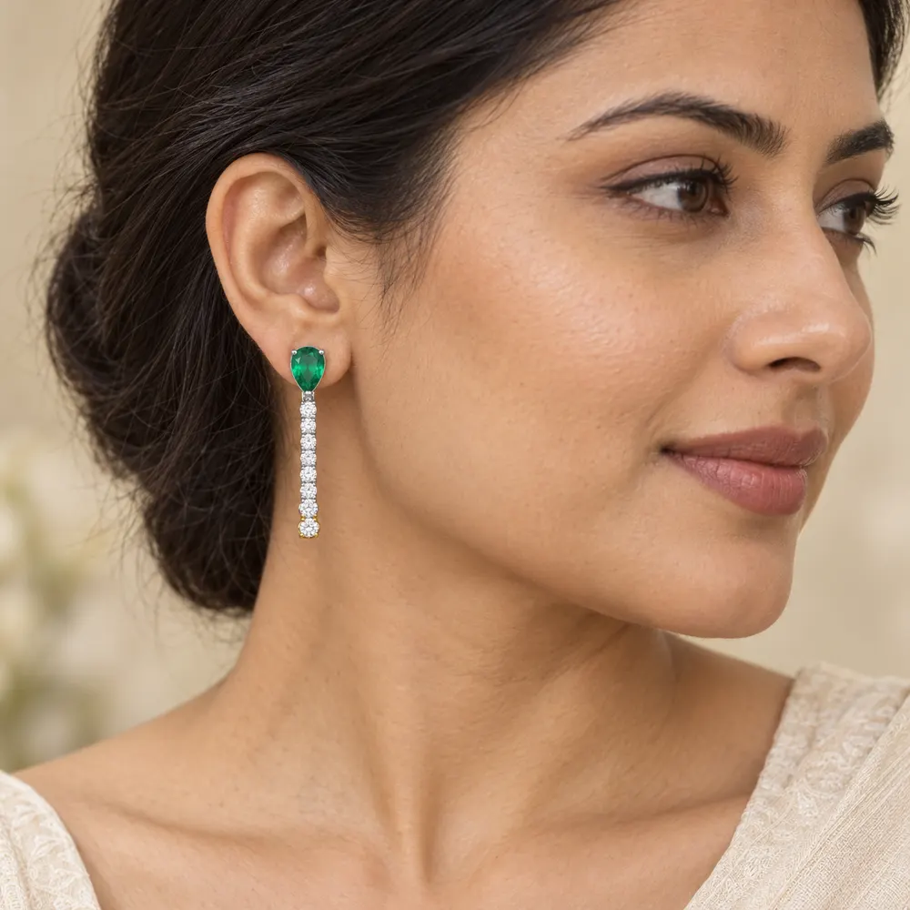 Linear Emerald and Moissanite Earrings — second view