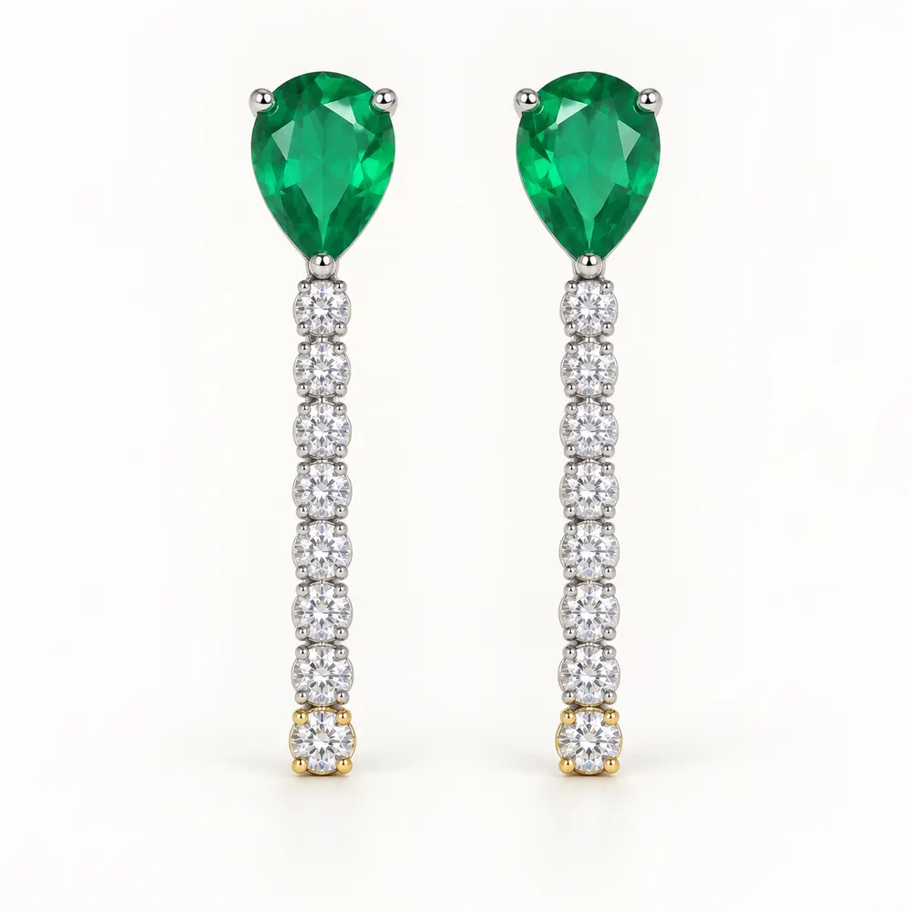 Linear Emerald and Moissanite Earrings