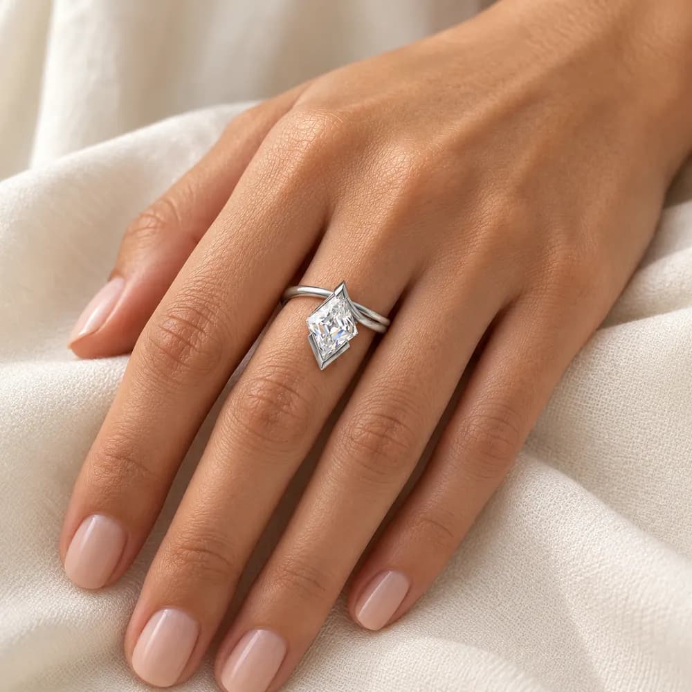 Lozenge Solitaire Open Moissanite Band Ring — second view