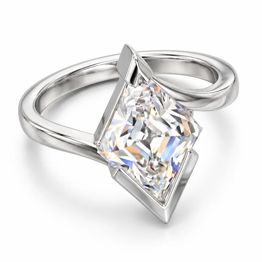 Lozenge Solitaire Open Moissanite Band Ring