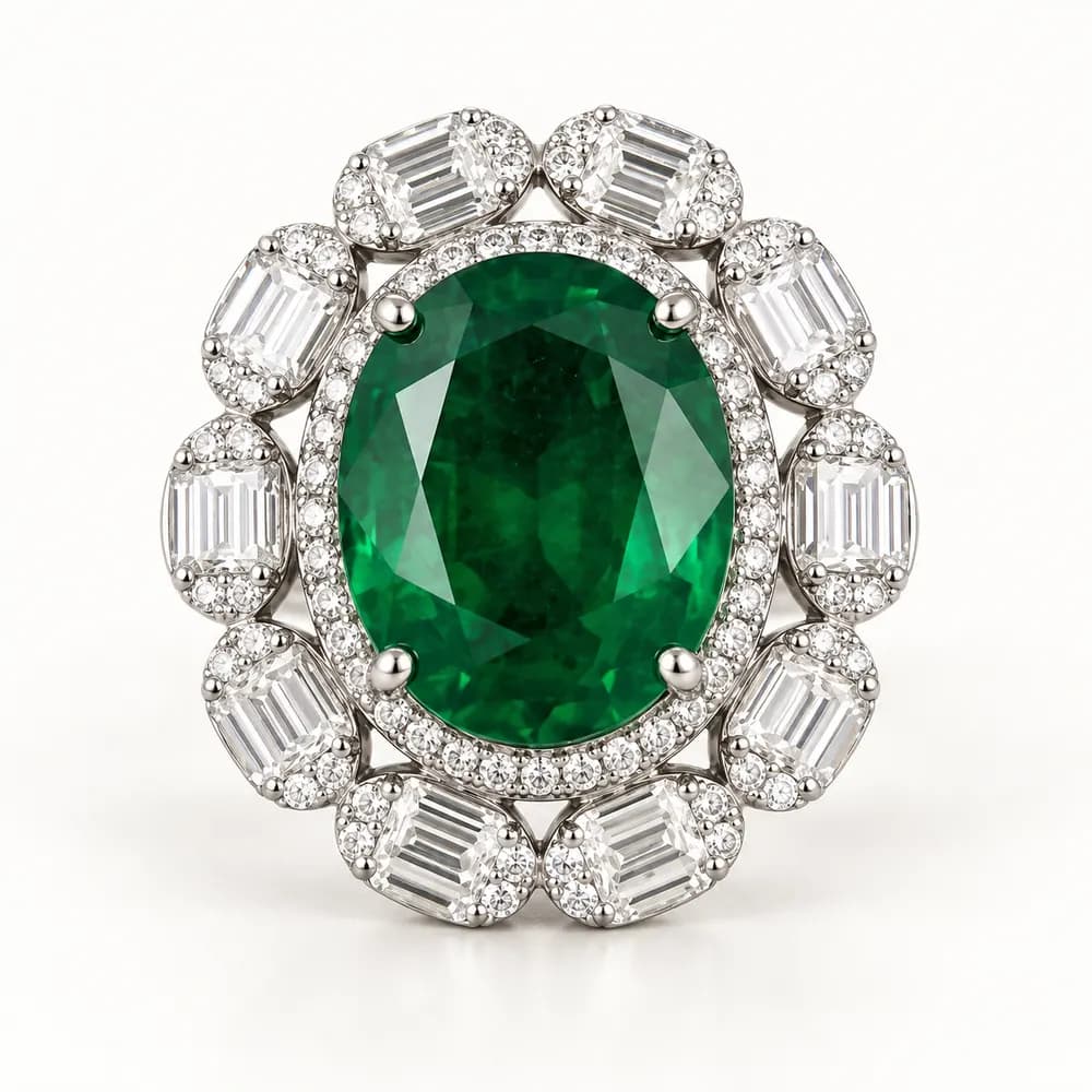 Majestic Oval Emerald Cocktail Moissanite Ring