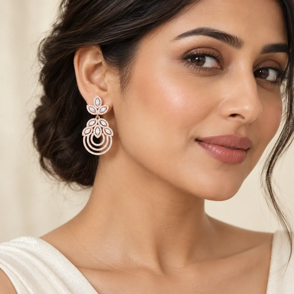 Marquise Blossom Triple-Loop Moissanite Earrings — second view