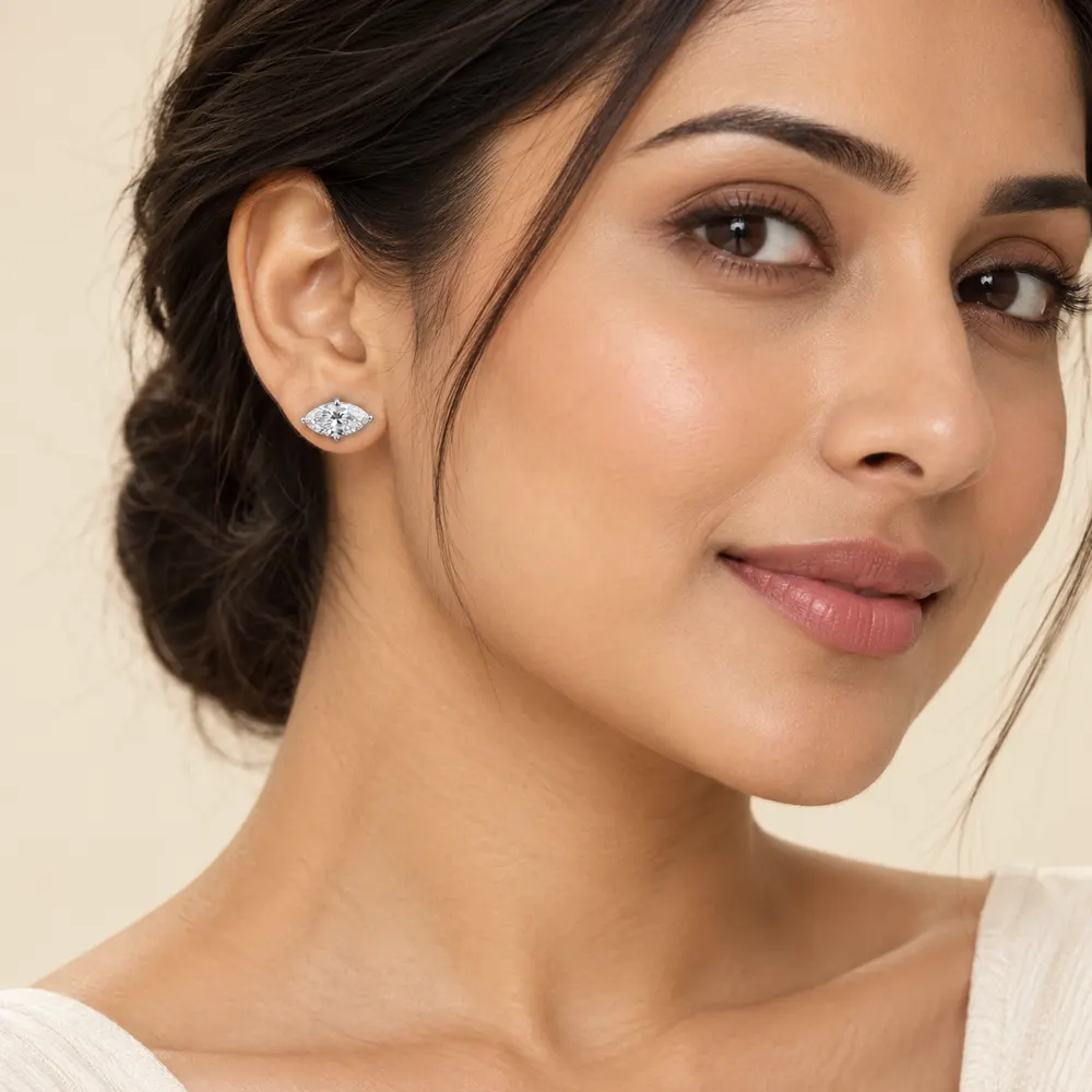 Marquise Moissanite Stud Earrings — second view