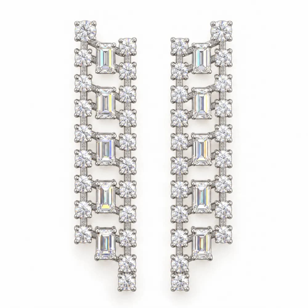 Moissanite Baguette Ladder Drop Earrings