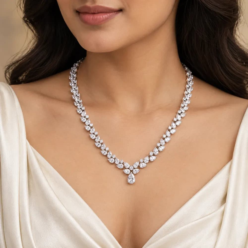 Moissanite Leaf V Necklace — second view