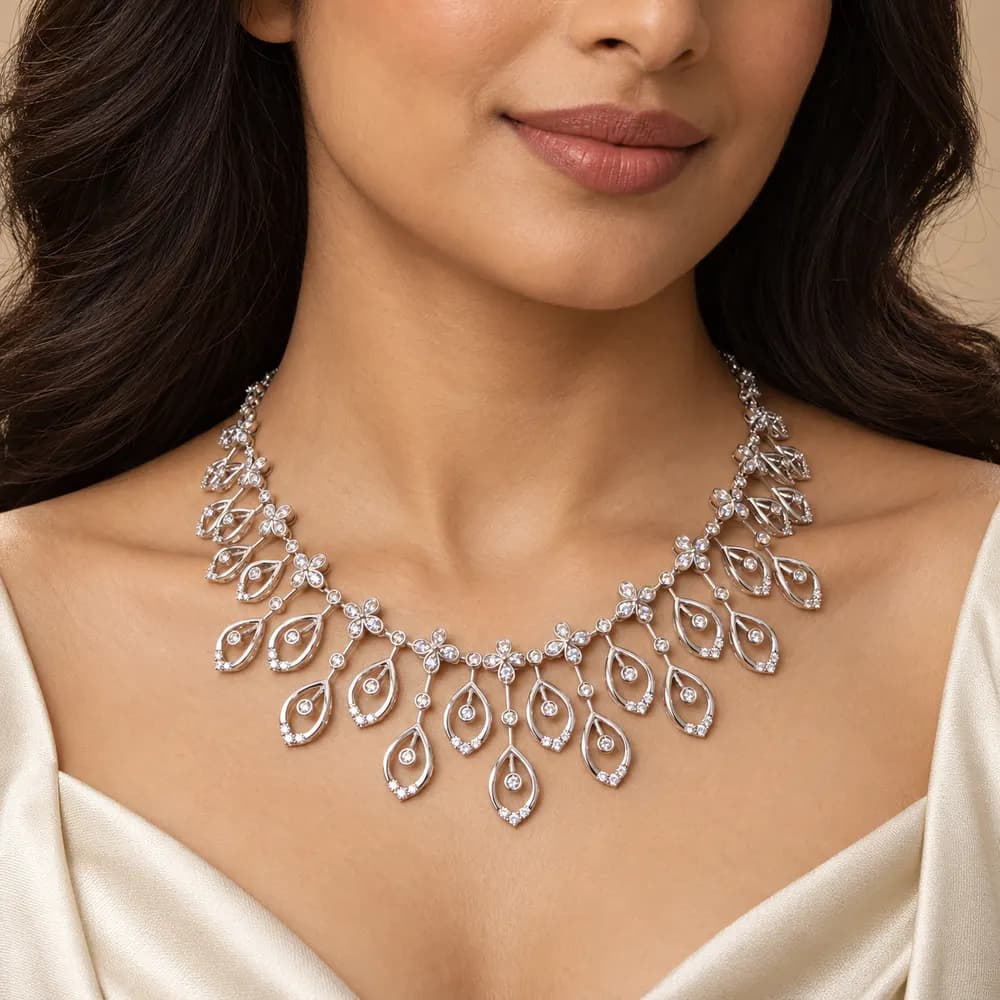 Moissanite Open Pear Fringe Necklace — second view