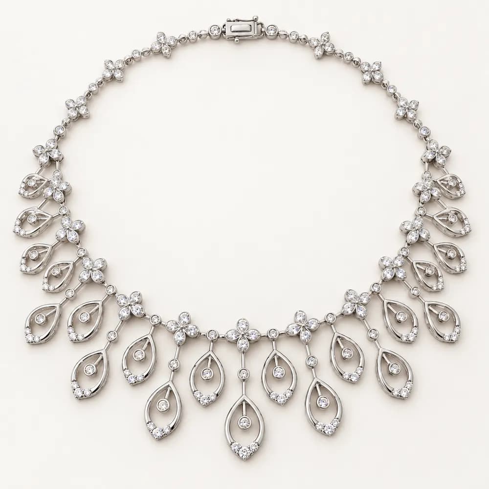 Moissanite Open Pear Fringe Necklace
