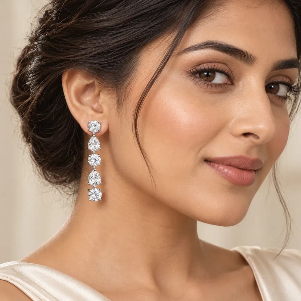 Moissanite Pear and Round Line Earrings — second view