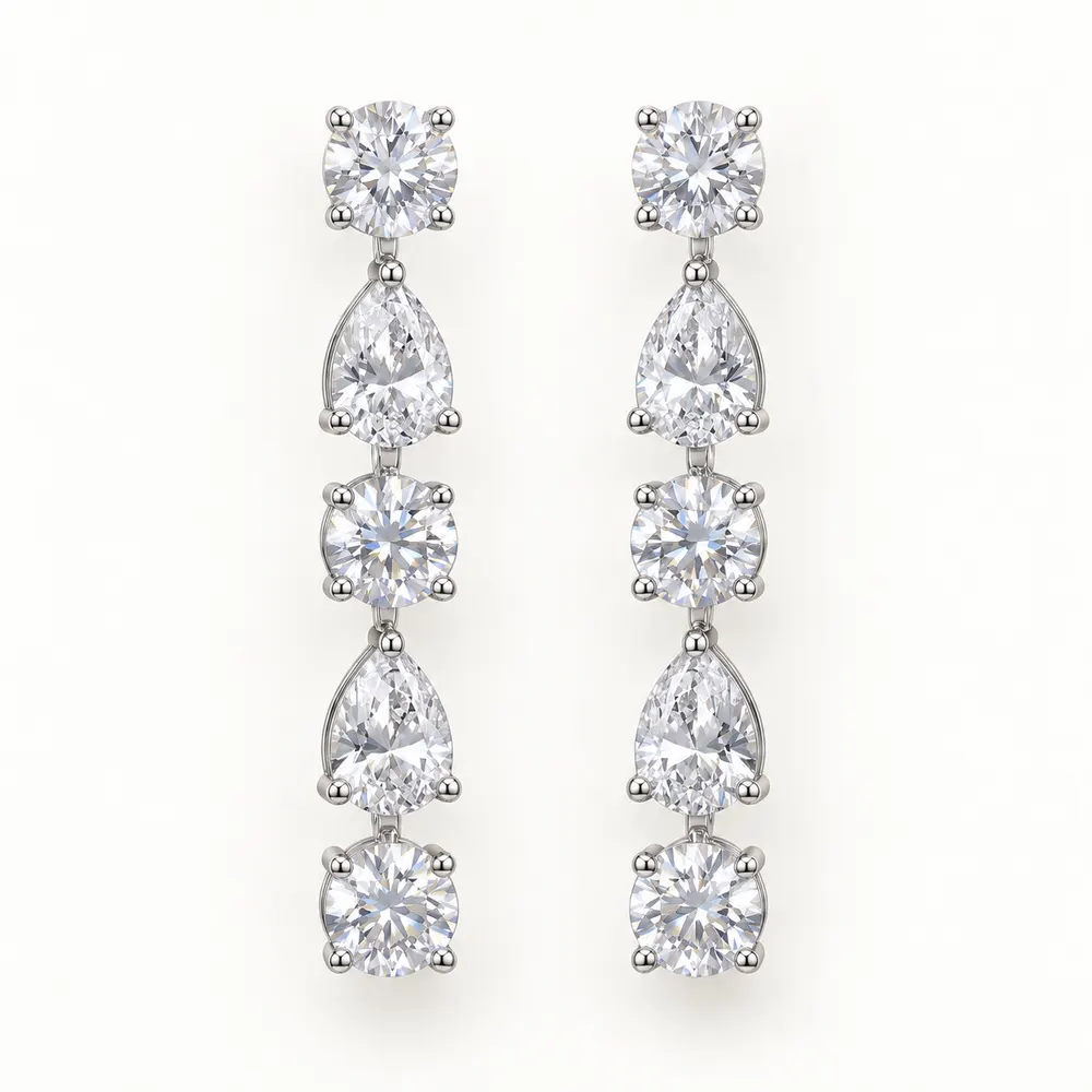 Moissanite Pear and Round Line Earrings