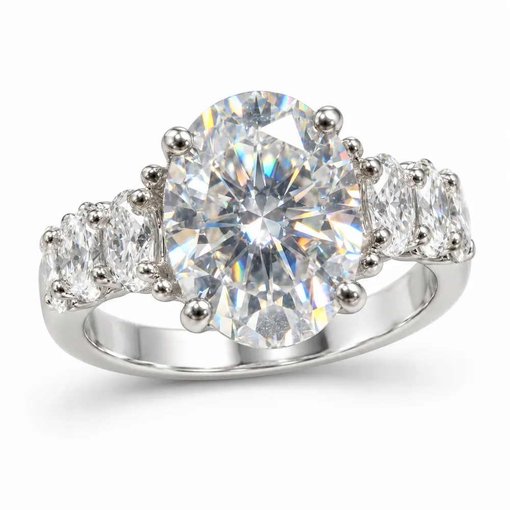 Oval Centre Graduated Side-Stone Moissanite Ring