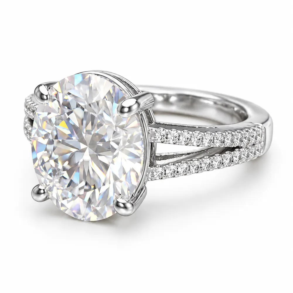 Oval Centre Split Pavé Moissanite Ring