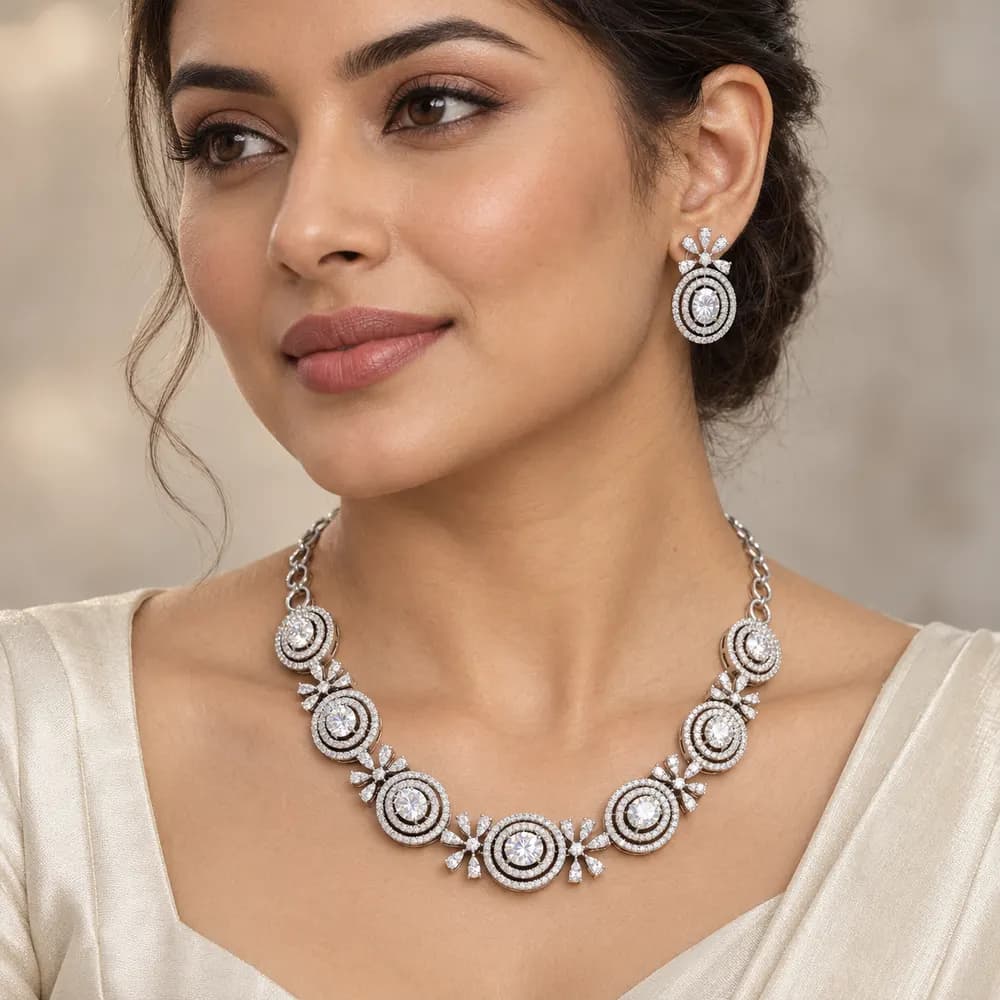 Oval Halo Moissanite Necklace and Earrings Set — second view