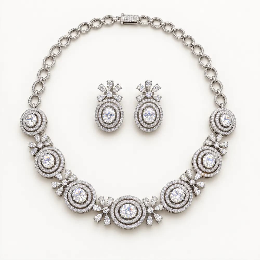 Oval Halo Moissanite Necklace and Earrings Set