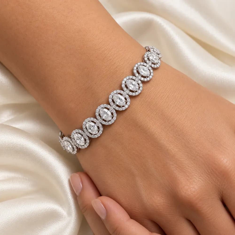 Oval Halo Moissanite Tennis Bracelet — second view