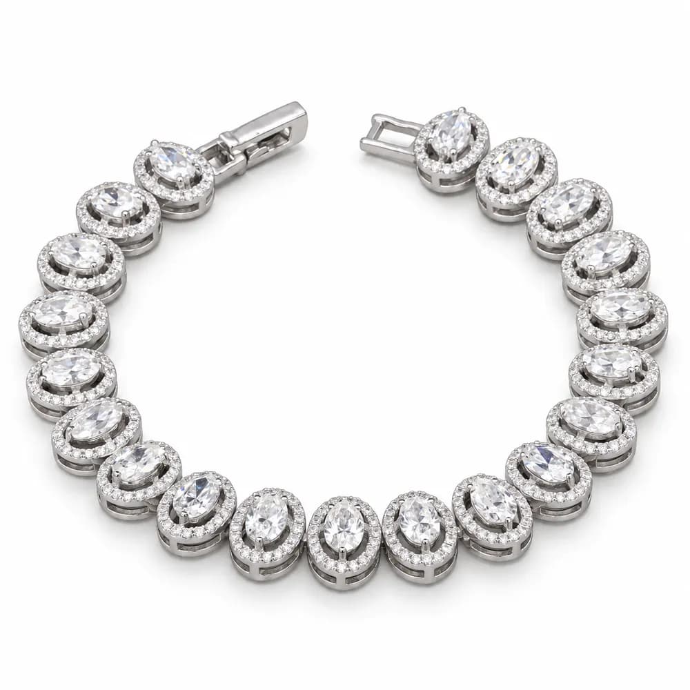 Oval Halo Moissanite Tennis Bracelet