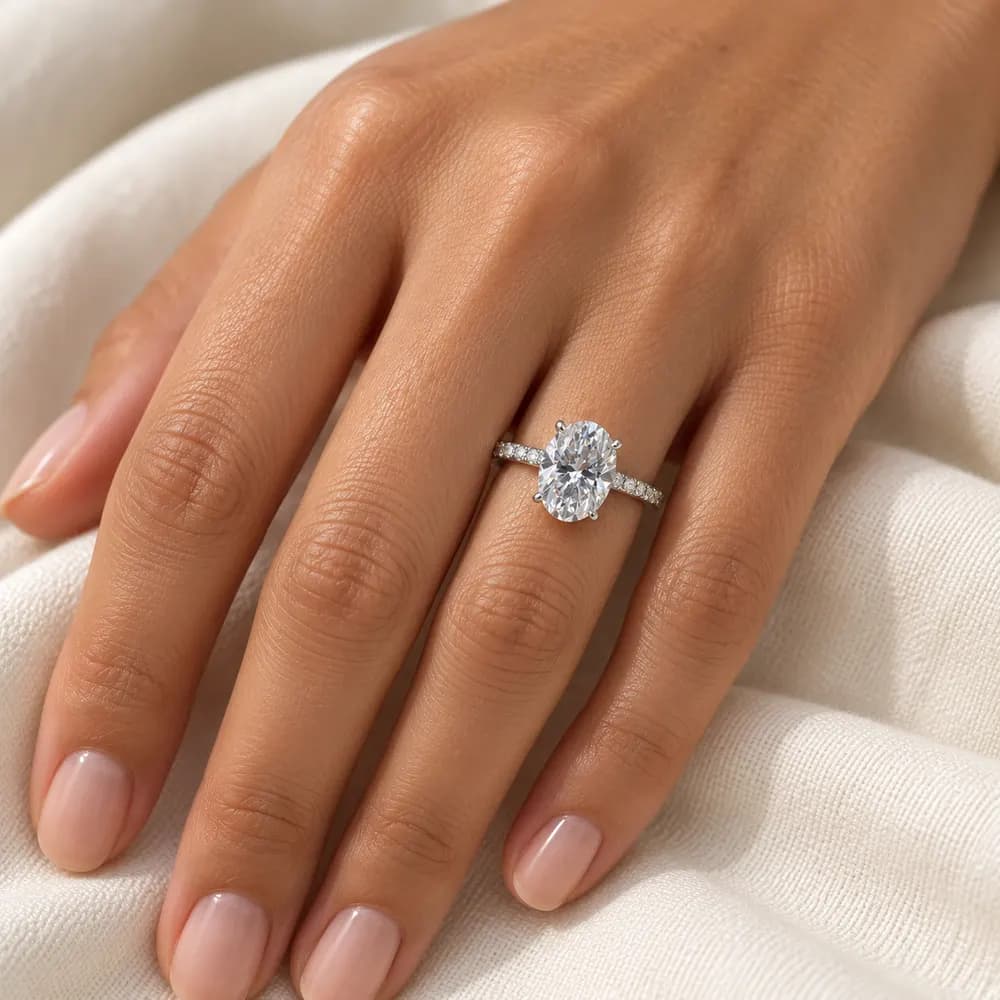 Oval Solitaire Pavé Moissanite Ring — second view
