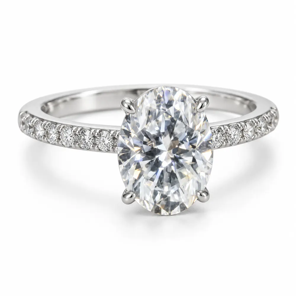 Oval Solitaire Pavé Moissanite Ring