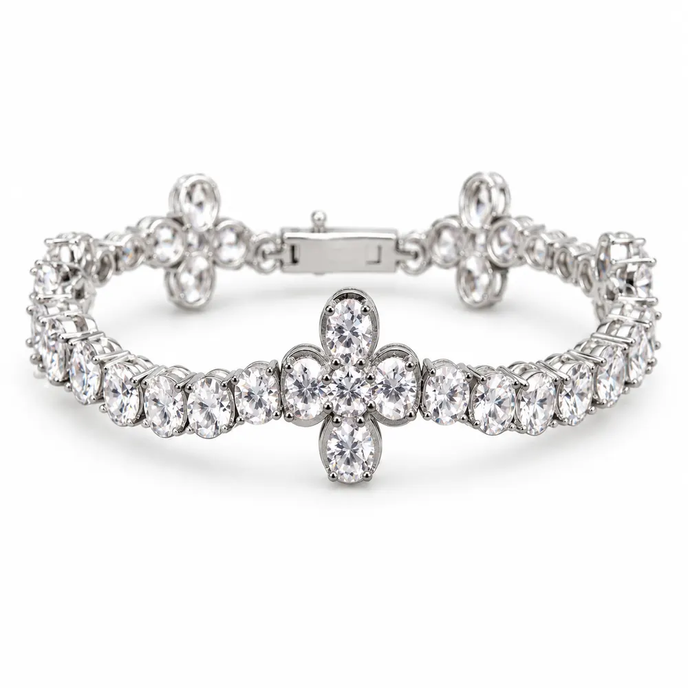 Oval Stone Floral Station Moissanite Bracelet