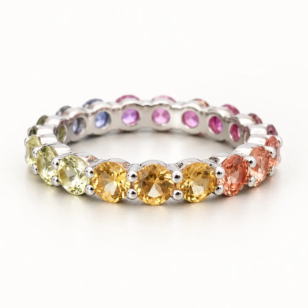 Pastel Rainbow Round-Stone Moissanite Ring