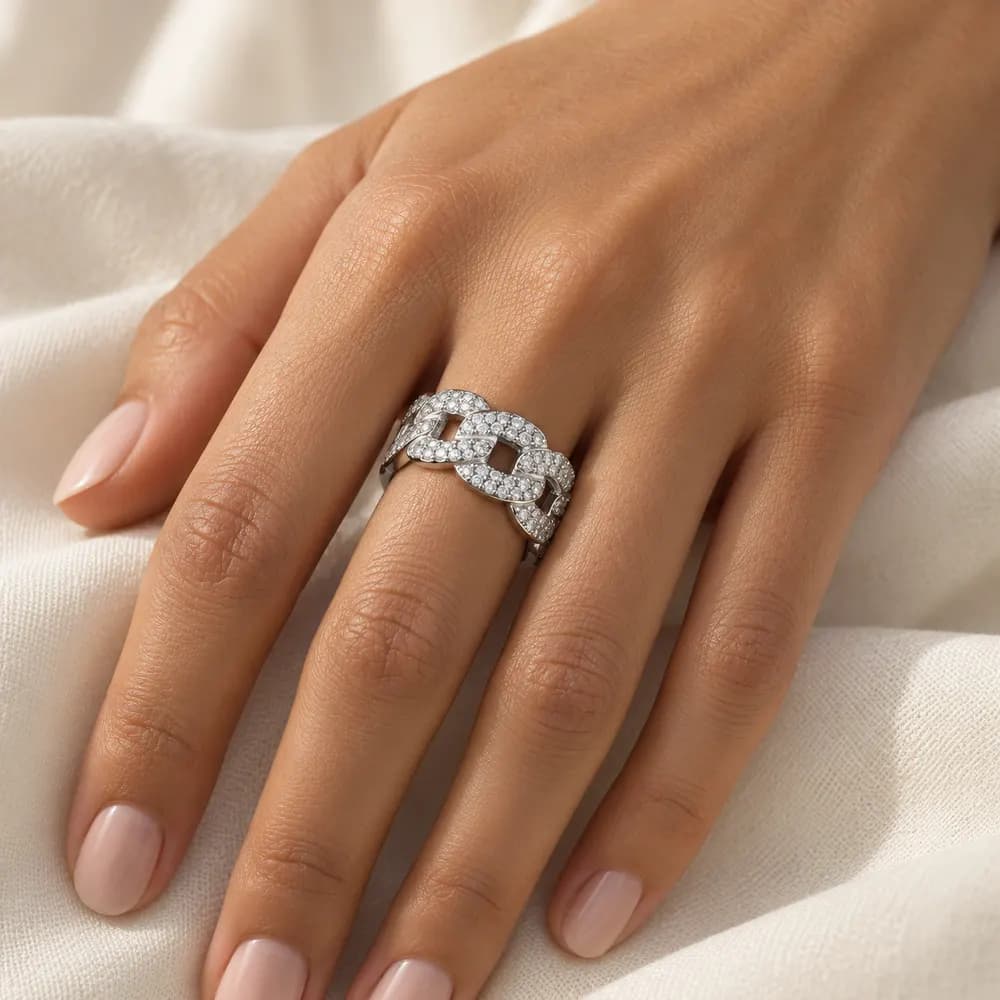 Pavé Geometric Link Moissanite Ring — second view