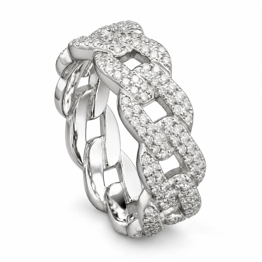 Pavé Geometric Link Moissanite Ring