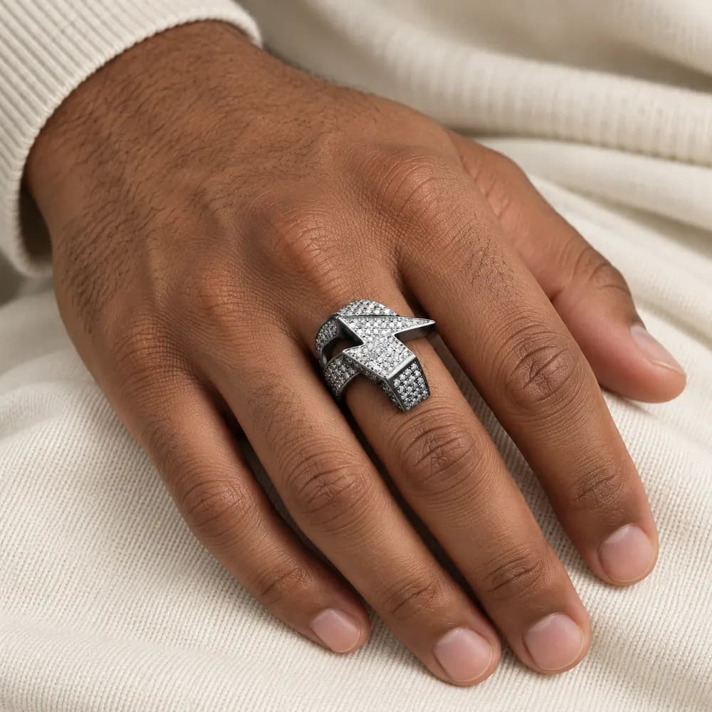 Pavé Lightning Bolt Statement Moissanite Ring — second view