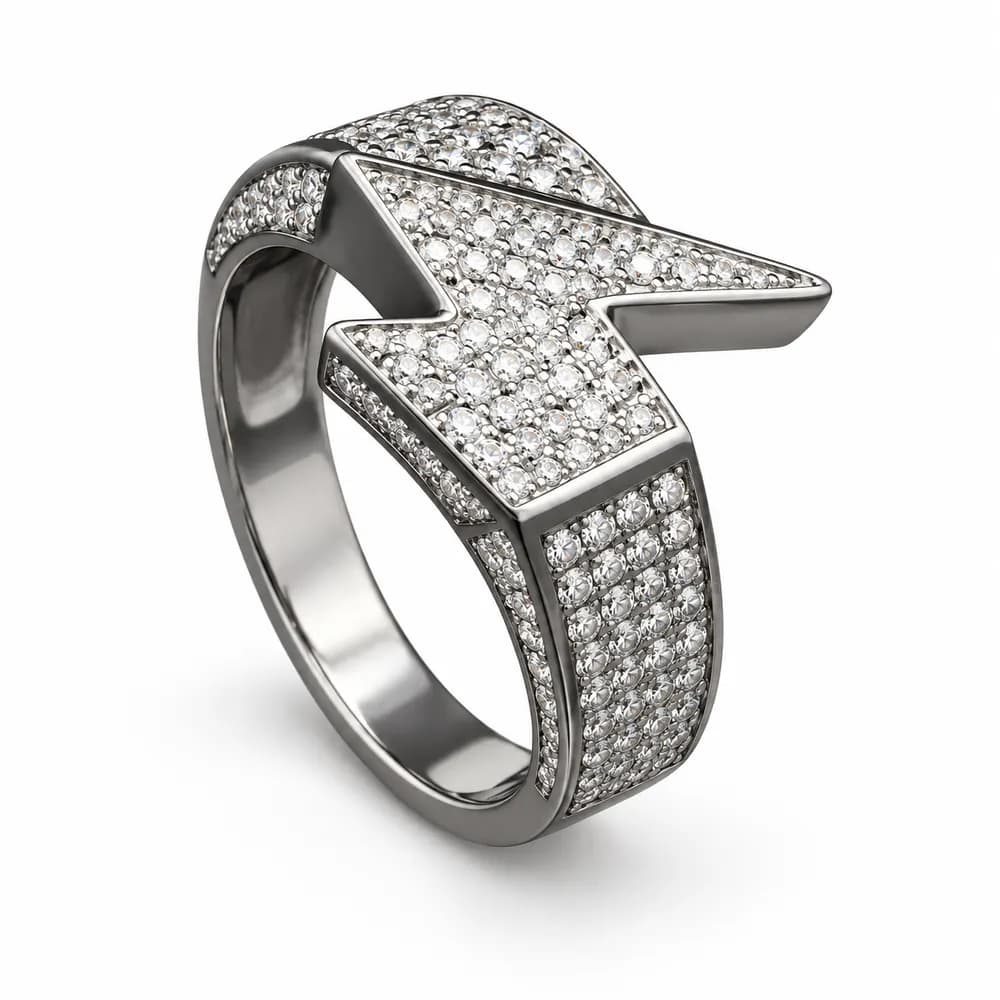 Pavé Lightning Bolt Statement Moissanite Ring