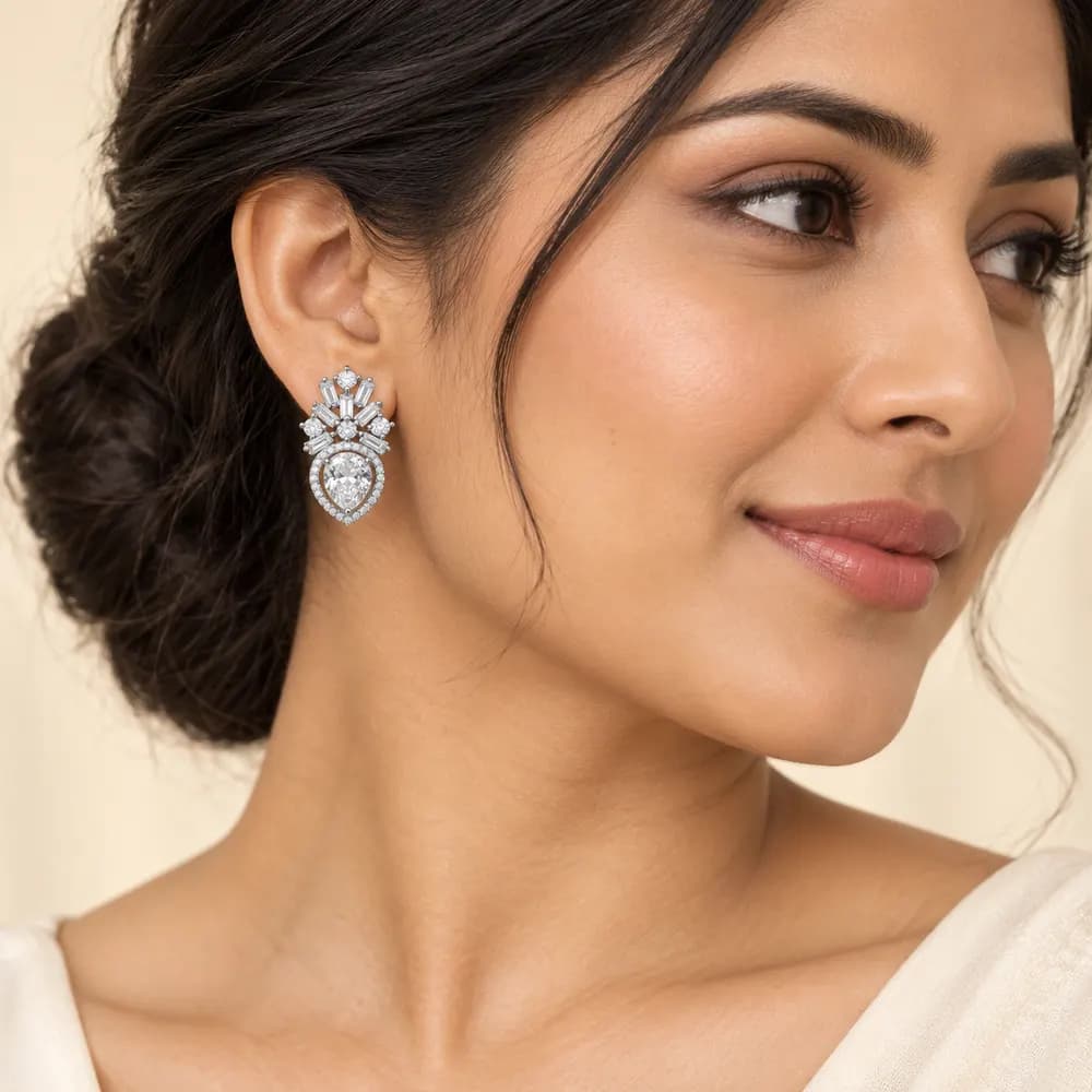 Pear Crown Moissanite Earrings — second view