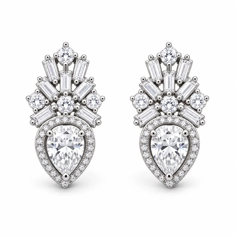 Pear Crown Moissanite Earrings