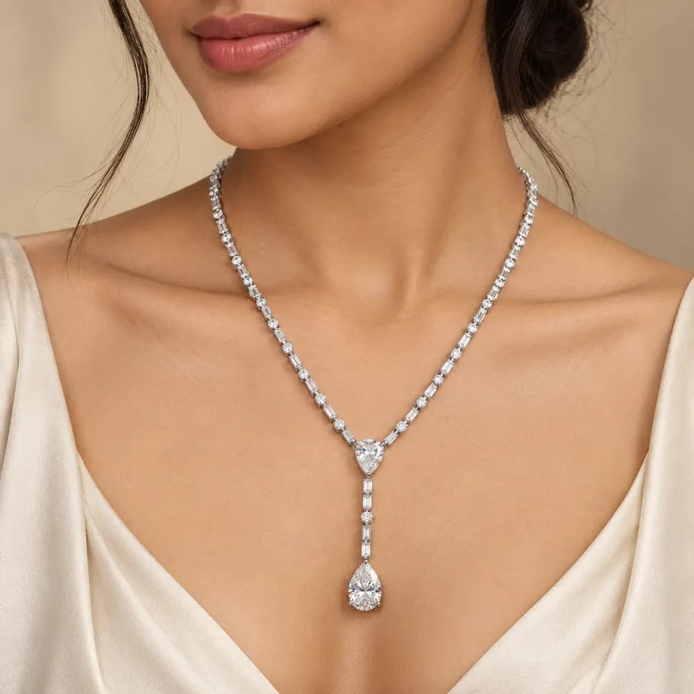 Pear Drop Moissanite Lariat Necklace — second view