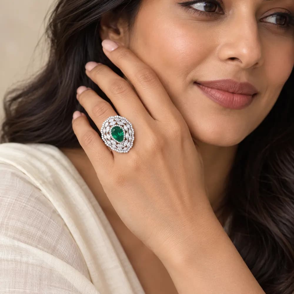 Pear Emerald Multi Halo Moissanite Ring — second view
