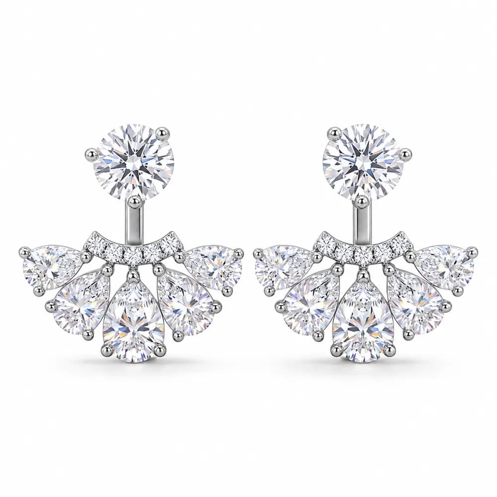 Pear Fan Moissanite Jacket Earrings