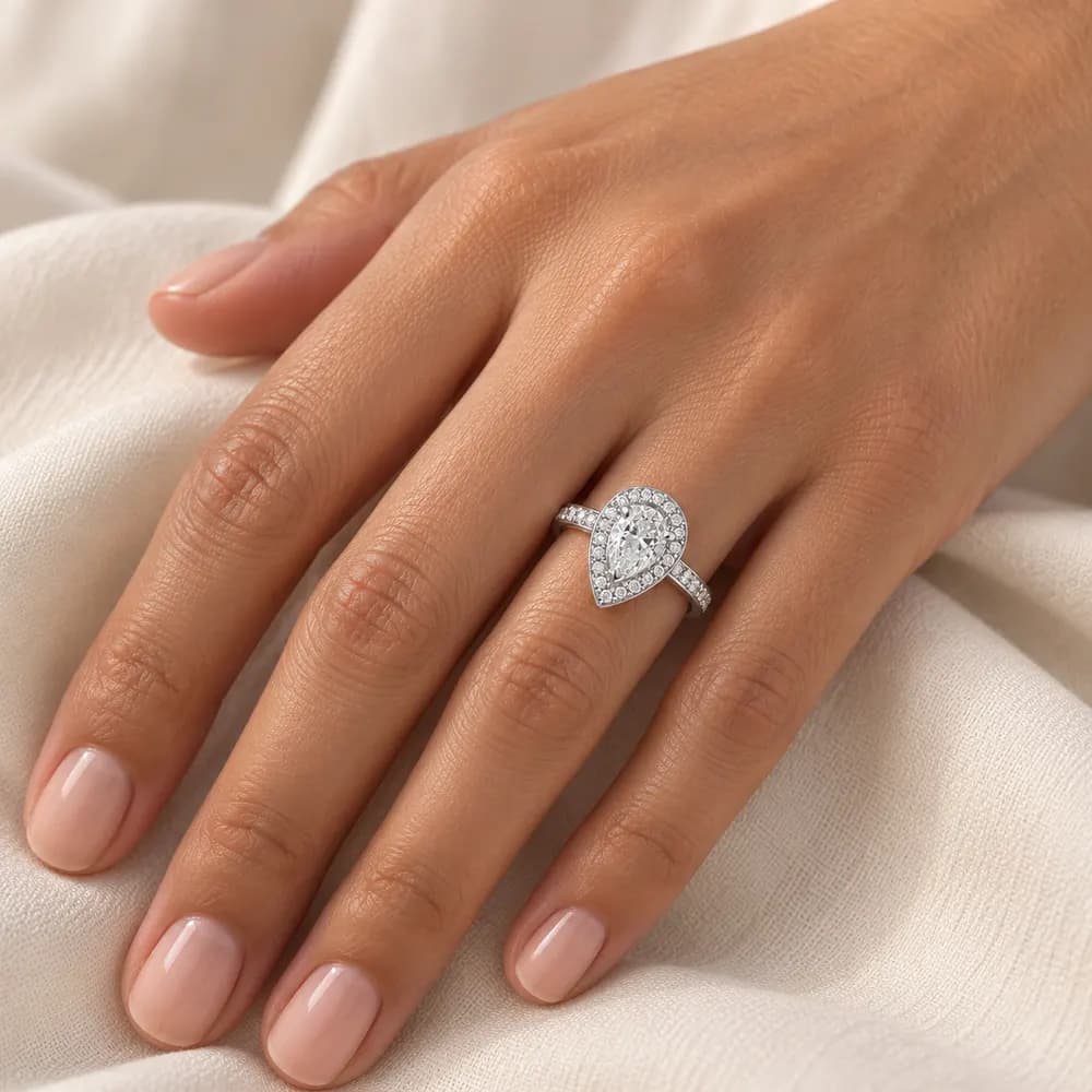 Pear Halo Pavé Moissanite Ring — second view