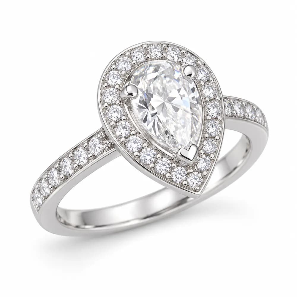 Pear Halo Pavé Moissanite Ring