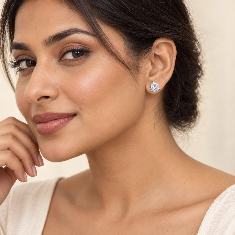Pear Moissanite Stud Earrings — second view