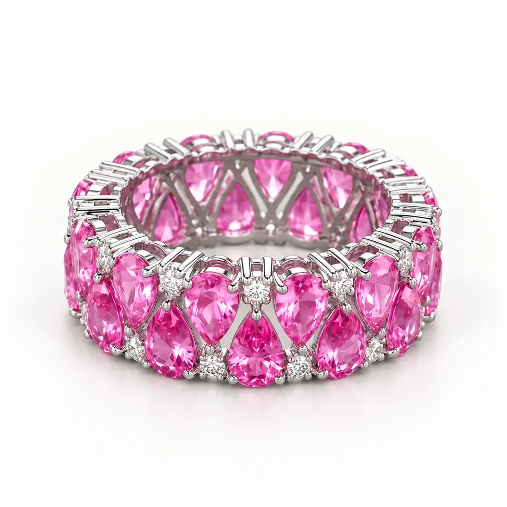 Pink Pear Gemstone Eternity Moissanite Ring