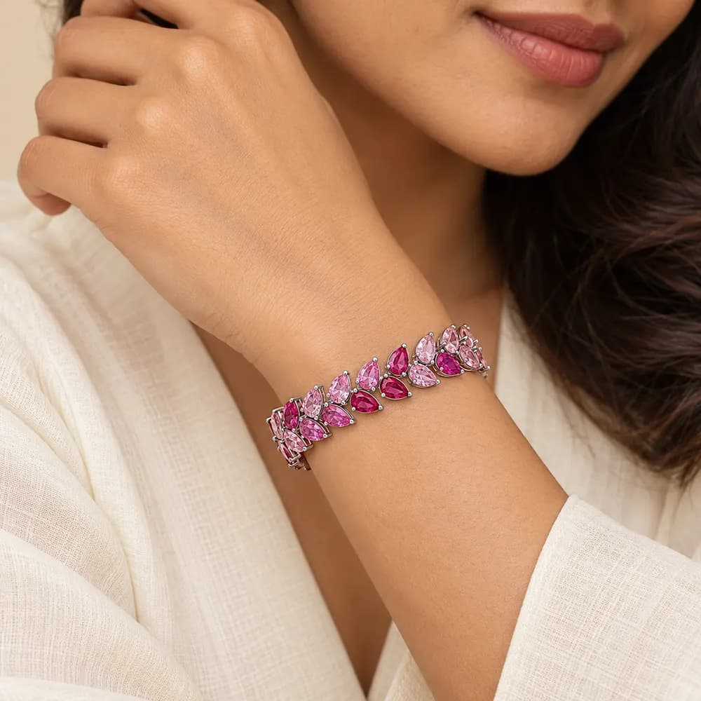 Pink Petal Double-Row Moissanite Bracelet — second view