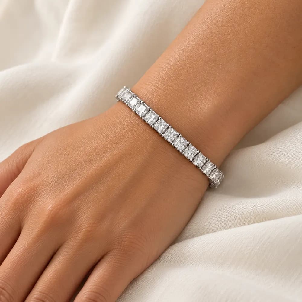 Princess-Cut Single-Row Moissanite Tennis Bracelet — second view
