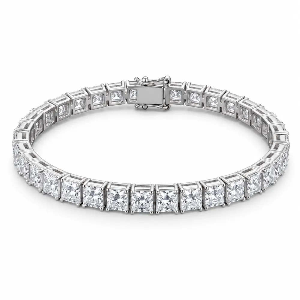 Princess-Cut Single-Row Moissanite Tennis Bracelet